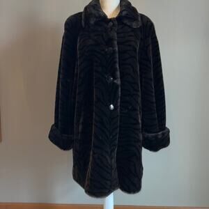 Gallery Woman’s Zebra Print Faux Fur Coat - Size L